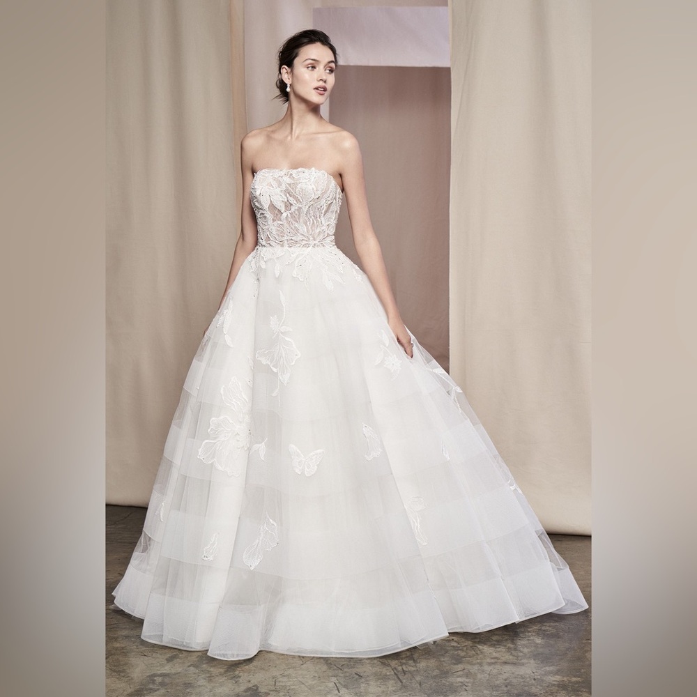 Justin Alexander Signature Senna Strapless Sequin Flower Lace Gown